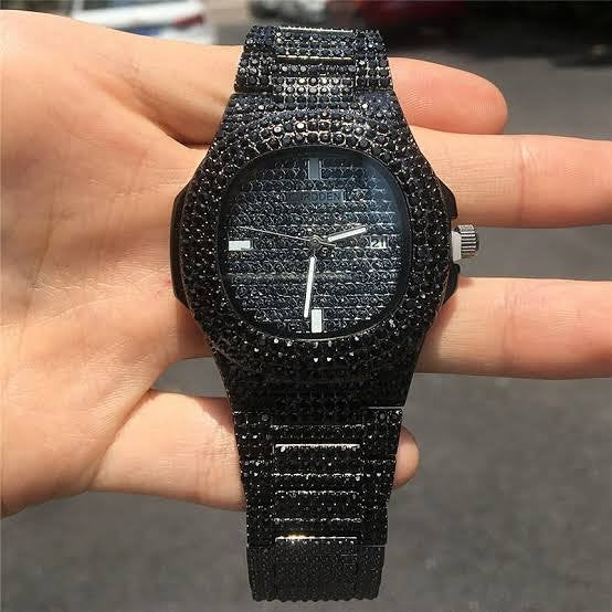 Reloj negro cubano diamantado hiphop