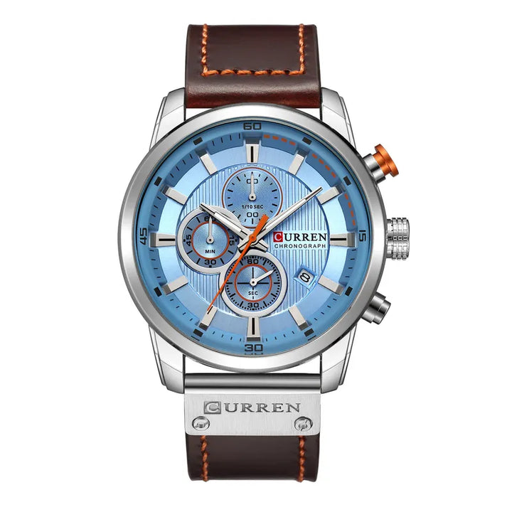 Reloj curren plateado fondo azul